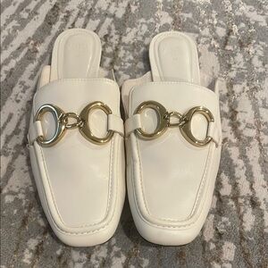 Zara White Mules with Gold Accents